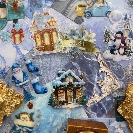 Blue Winter Ephemera Mystery Kit 85PCS