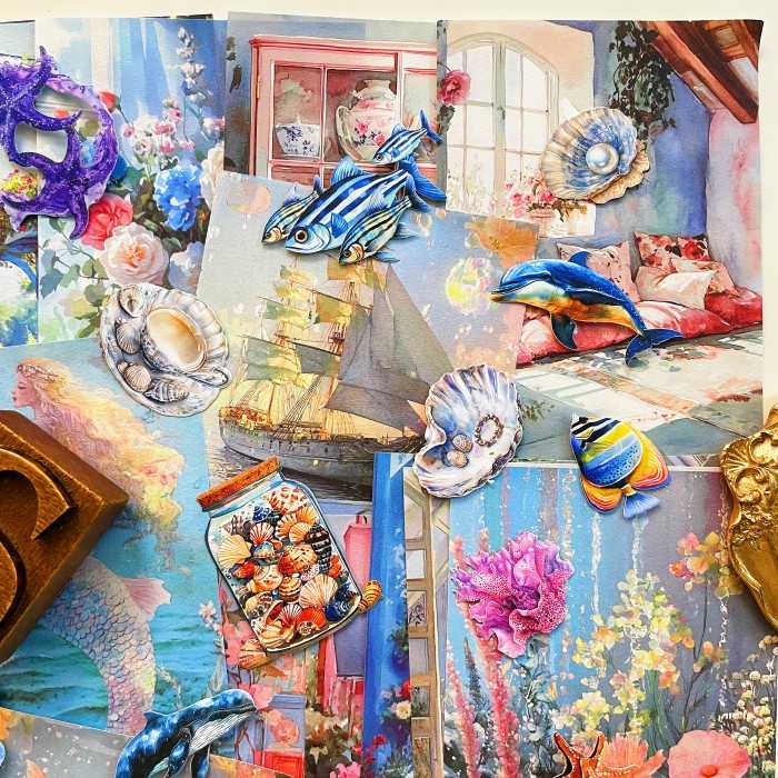Vibrant Sea World Ephemera Mystery Kit 120PCS