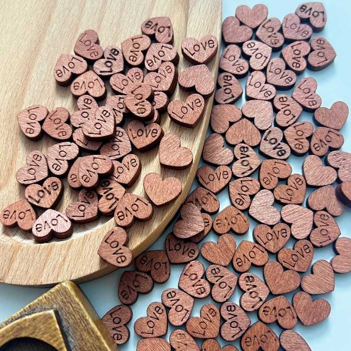 Carved Love Wood Buttons 100PCS