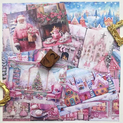 Pink Xmas Collage Paper 16Sheets