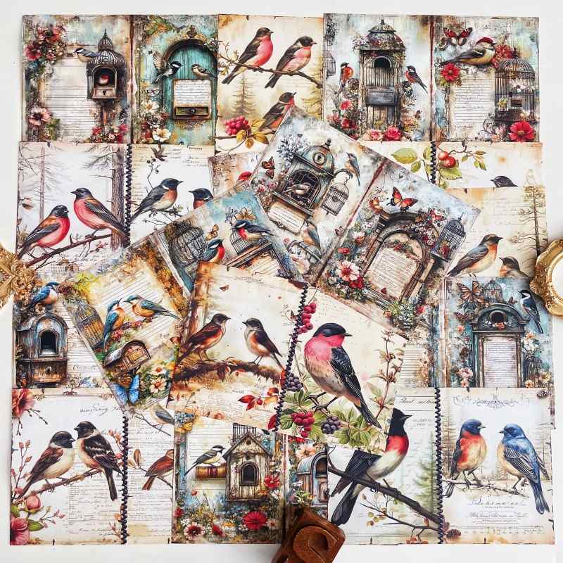 Caged Bird Collage Paper 16Sheets