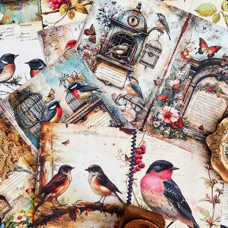 Caged Bird Collage Paper 16Sheets