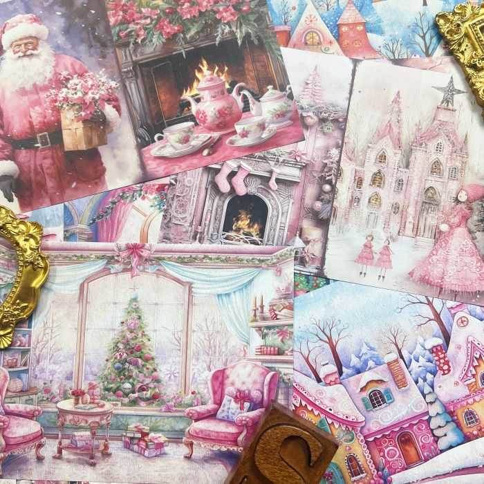 Pink Xmas Collage Paper 16Sheets