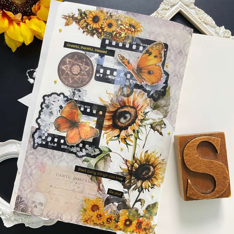 Dark Sunflower Ephemera Mystery Kit 60PCS