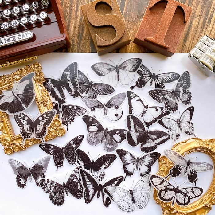 Butterfly Noir Blanc Sticker 22PCS