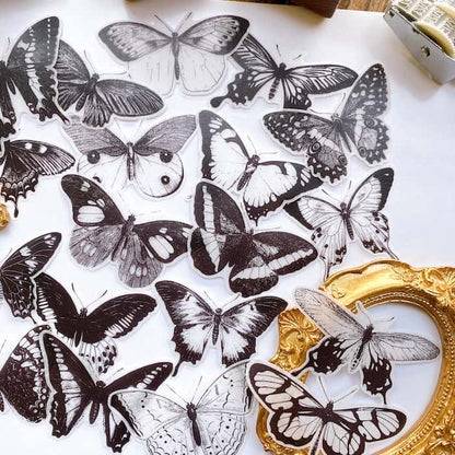 Butterfly Noir Blanc Sticker 22PCS