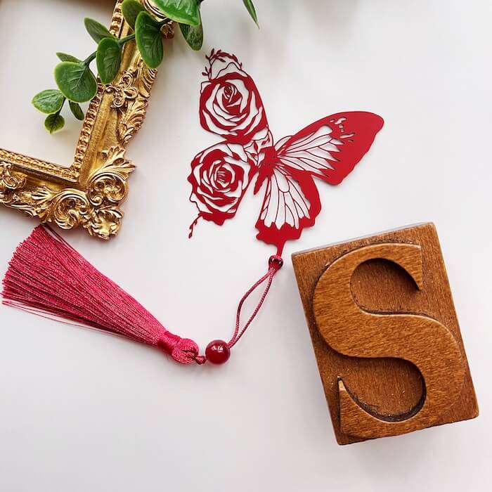 Rose Butterfly Metal Bookmark